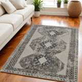 5' X 8' Gray and Ivory Abstract Power Loom Worn Faded Area Rug