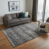 5' X 8' Gray and Black Geometric Power Loom Worn Faded Area Rug
