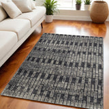 5' X 8' Gray and Black Geometric Power Loom Worn Faded Area Rug