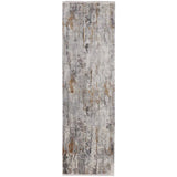 10' Gray Ivory and Gold Abstract Power Loom Runner Rug With Fringe