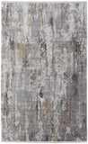 2' X 3' Gray Ivory and Gold Abstract Power Loom Area Rug With Fringe