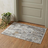 2' X 3' Gray Ivory and Gold Abstract Power Loom Area Rug With Fringe