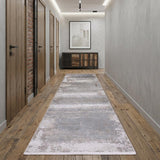 10' Gray Abstract Power Loom Runner Rug With Fringe