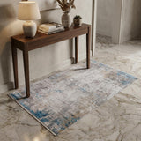 3' X 5' Ivory Gray and Blue Abstract Power Loom Area Rug With Fringe