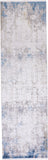 10' Ivory Gray and Blue Abstract Power Loom Runner Rug With Fringe