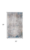 2' X 3' Ivory Gray and Blue Abstract Power Loom Area Rug With Fringe