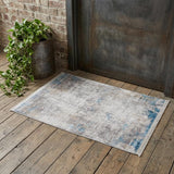 2' X 3' Ivory Gray and Blue Abstract Power Loom Area Rug With Fringe