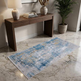 3' X 5' Blue Gold and Gray Abstract Power Loom Area Rug With Fringe