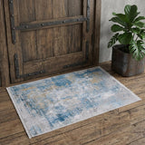 2' X 3' Blue Gold and Gray Abstract Power Loom Area Rug With Fringe