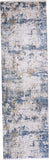 10' Ivory Tan and Blue Abstract Power Loom Runner Rug With Fringe