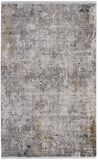 3' X 5' Ivory Taupe and Gray Abstract Power Loom Distressed Area Rug With Fringe