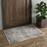 2' X 3' Ivory Taupe and Gray Abstract Power Loom Distressed Area Rug With Fringe