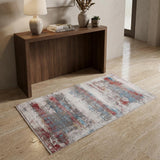 3' X 5' Gray Blue and Red Abstract Power Loom Area Rug With Fringe