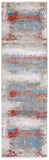 10' Gray Blue and Red Abstract Power Loom Runner Rug With Fringe