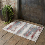 2' X 3' Gray Blue and Red Abstract Power Loom Area Rug With Fringe