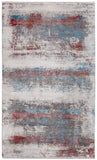 2' X 3' Gray Blue and Red Abstract Power Loom Area Rug With Fringe