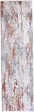 10' Gray Blue and Red Abstract Power Loom Runner Rug With Fringe