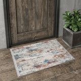 2' X 3' Gray Blue and Red Abstract Power Loom Area Rug With Fringe