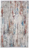 2' X 3' Gray Blue and Red Abstract Power Loom Area Rug With Fringe