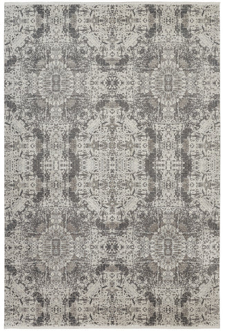 3' X 5' Ivory Taupe and Gray Abstract Power Loom Distressed Area Rug With Fringe