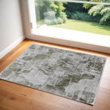 3' X 5' Gray Silver and Green Ikat Power Loom Area Rug With Fringe