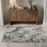 3' X 5' Gray Silver and Green Ikat Power Loom Area Rug With Fringe