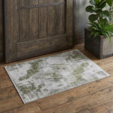 2' X 3' Gray Silver and Green Ikat Power Loom Area Rug With Fringe