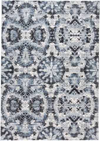 5' X 8' Blue Black and Ivory Ikat Power Loom Area Rug