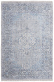 2' X 3' Gray Blue and Ivory Oriental Hand Woven Distressed Area Rug With Fringe