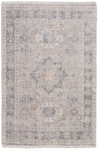 4' X 6' Tan and Gray Oriental Hand Woven Distressed Area Rug With Fringe