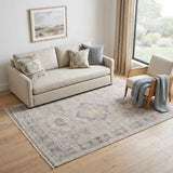 5' X 8' Tan and Gray Oriental Hand Woven Distressed Area Rug With Fringe