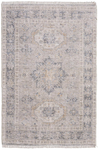 2' X 3' Tan and Gray Oriental Hand Woven Distressed Area Rug With Fringe