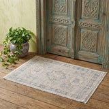 2' X 3' Tan and Gray Oriental Hand Woven Distressed Area Rug With Fringe