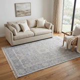 5' X 8' Gray Blue and Taupe Abstract Hand Woven Distressed Area Rug With Fringe