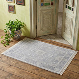 2' X 3' Gray Blue and Taupe Abstract Hand Woven Distressed Area Rug With Fringe