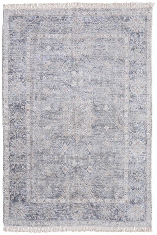 2' X 3' Gray Blue and Taupe Abstract Hand Woven Distressed Area Rug With Fringe