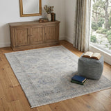 4' X 6' Gray Blue and Taupe Oriental Hand Woven Distressed Area Rug With Fringe