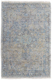 2' X 3' Gray Blue and Tan Abstract Hand Woven Distressed Area Rug With Fringe