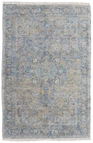 3' X 5' Blue And Rust Floral Washable Area Rug With UV Protection