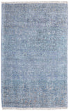 5' X 8' Blue and Gray Abstract Hand Woven Distressed Area Rug With Fringe