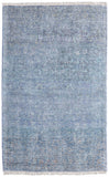 2' X 3' Blue and Gray Abstract Hand Woven Distressed Area Rug With Fringe