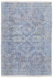 5' X 8' Blue and Ivory Abstract Hand Woven Distressed Area Rug With Fringe