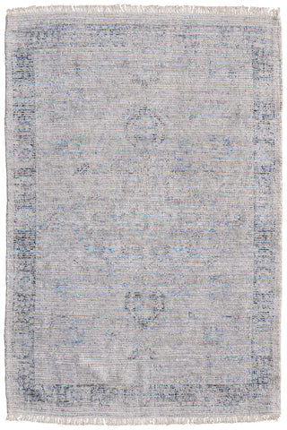 4' X 6' Gray Blue and Taupe Abstract Hand Woven Distressed Area Rug With Fringe