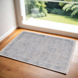 2' X 3' Gray Blue and Taupe Abstract Hand Woven Distressed Area Rug With Fringe