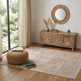 4' X 6' Tan Orange and Ivory Oriental Hand Woven Distressed Area Rug With Fringe