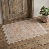 2' X 3' Tan Orange and Ivory Oriental Hand Woven Distressed Area Rug With Fringe