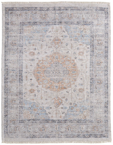 8' X 10' Lavender And Ivory Damask Washable Indoor Outdoor Area Rug