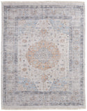2' X 3' Ivory Blue and Orange Oriental Hand Woven Distressed Area Rug With Fringe