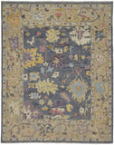 2' X 3' Gold Blue and Purple Wool Oriental Hand Knotted Area Rug With Fringe