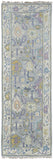 8' Purple Gray and Gold Wool Oriental Hand Knotted Runner Rug With Fringe